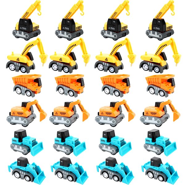 24 Pcs Mini Construction Car Toys Small Pull Back Construction Cars Plastic Pullback Engineer Vehicles Truck for Kids Birthday Gift Classroom Prize Party Favor