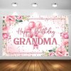 Aperturee Happy Birthday Grandma Banner 70.8x43.3in Pink Floral Balloons Backdrop Large Glitter Party Decorations for Grandma’s Birthday, Waterproof Polyester, Easy to Hang, Indoor Outdoor