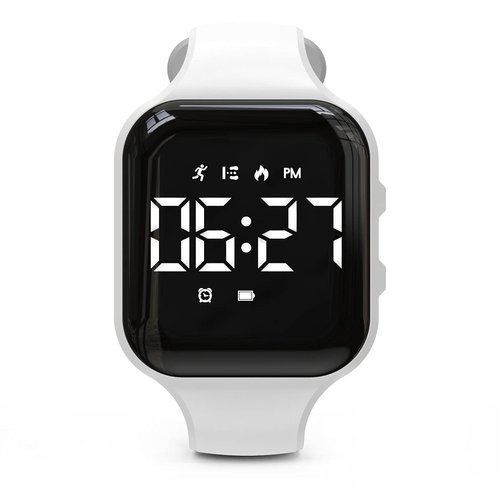 Focwony Non-Bluetooth Led Fitness Tracker Watch,Digital Pedometer Watch,with Step Counting/Distance/Calories/Stopwatch/Alarm Clock, Great Gift for Kids Teens Girls Boys Xmas (Square - White)