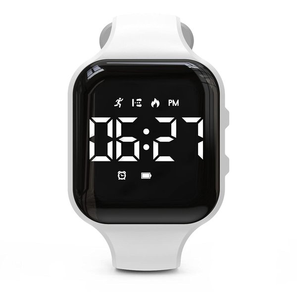 Focwony Non-Bluetooth Led Fitness Tracker Watch,Digital Pedometer Watch,with Step Counting/Distance/Calories/Stopwatch/Alarm Clock, Great Gift for Kids Teens Girls Boys Xmas (Square - White)