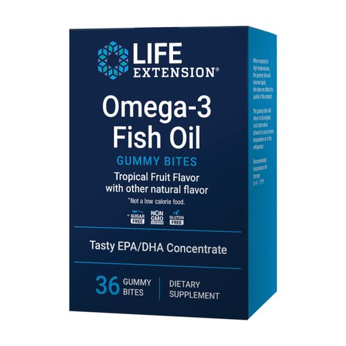 Life Extension Omega-3 Fish Oil Gummy Bites, EPA DHA Fatty acids, High-dose EPA DHA Support in a Delicious chewable Form, Non-GMO, Gluten Free, 36 Gummy Bites