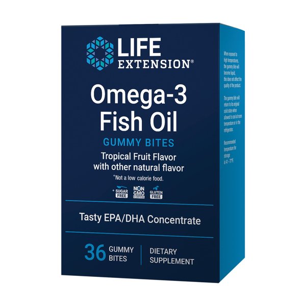 Life Extension Omega-3 Fish Oil Gummy Bites, EPA DHA Fatty acids, High-dose EPA DHA Support in a Delicious chewable Form, Non-GMO, Gluten Free, 36 Gummy Bites