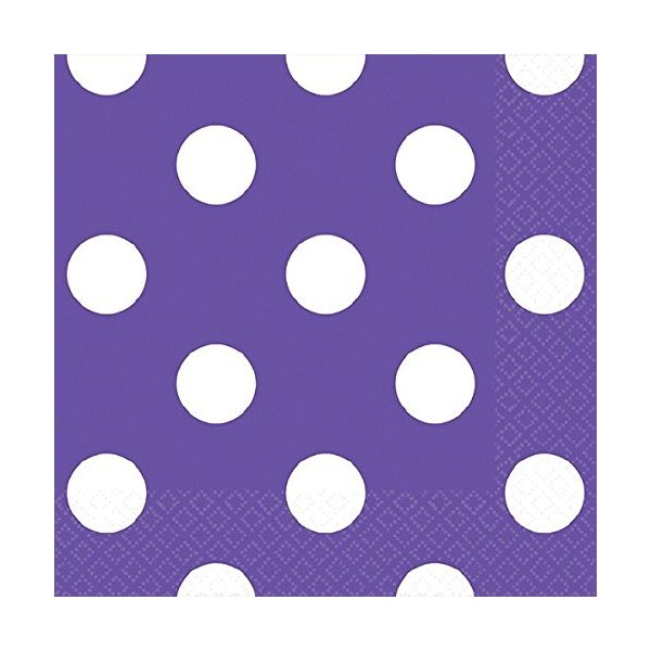 Amscan Party Supplies Dots Beverage Napkins, 5" x 5", New Purple/White