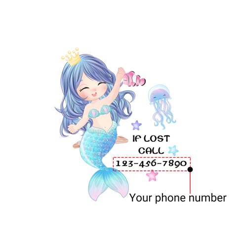 Personalized Temporary Tattoos with Phone Number,Tattoos for Child Lost Prevention Mermaid 2×2 inches 30pcs