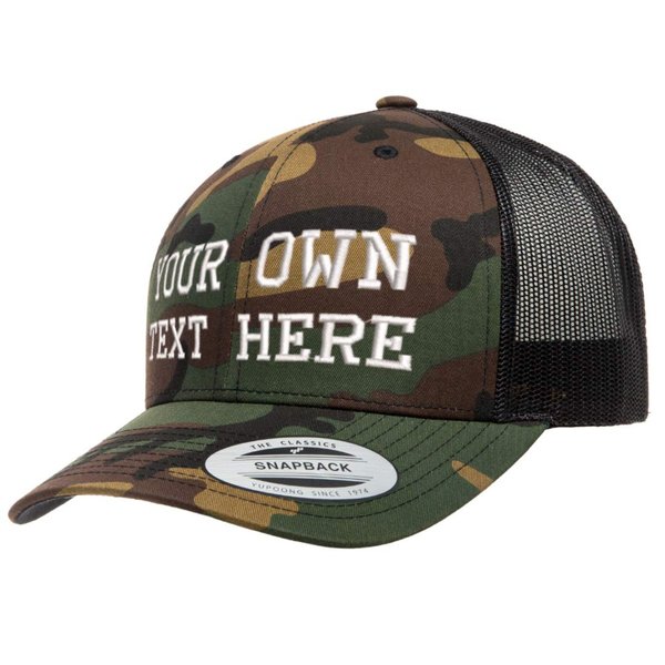 Yupoong YP Classics™ Embroidered Custom Hat Trucker Baseball Cap Snapback Adjustable Men Women Mesh Mid Profile Dad Cap Hat (Camo)