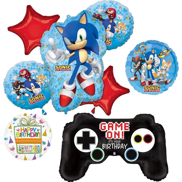 Anagram Sonic Video Gamers Controller Birthday Party Supplies Hedgehog Foil Balloon Bouquet Decorations
