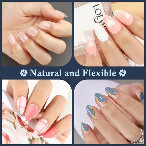 Luckyfairy Short Almond Fake Nails, 504pcs Soft Gel Pre-Shaped Acrylic Nail Tips, Half Matte Full Cover Clear Gelly Press on Flase Nail Tips for Extension Nail Manicure Home DIY 12 Sizes Gelly Tips