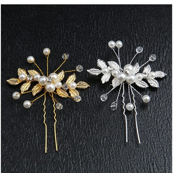 Bridal Wedding Hair Pins， Gold/Sliver Rhinestone Pearl Hair Clips Headpiece Vintage Wedding Hair Accessories for Brides Bridesmaids Flower Girls (Pearl Rhinestone)
