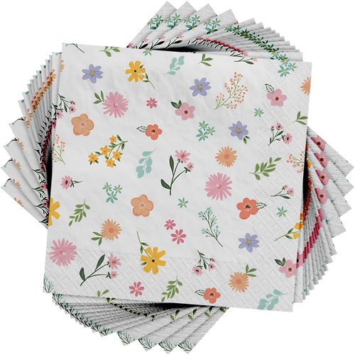 Vibrant Multicolor Paper Springtime Blooms Luncheon Napkins - 6.5" x 6.5" (Pack of 16) - Unique Design, Eco-Friendly & Durable Napkins - Great for Spring Garden Parties