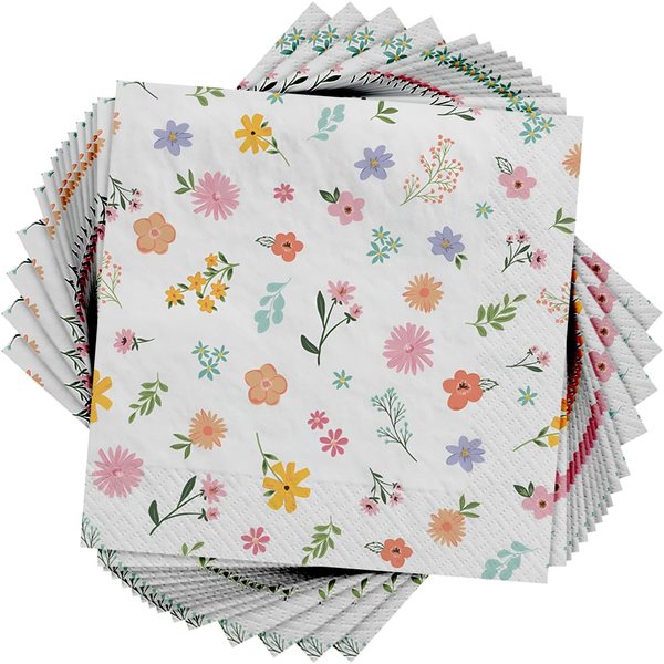 Vibrant Multicolor Paper Springtime Blooms Luncheon Napkins - 6.5" x 6.5" (Pack of 16) - Unique Design, Eco-Friendly & Durable Napkins - Great for Spring Garden Parties