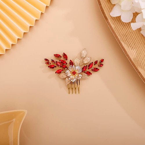 BERYUAN Flower Hair Comb for Women Leaves Hair Comb for Wedding Hair Comb Small Hair Comb Slide (Gold)