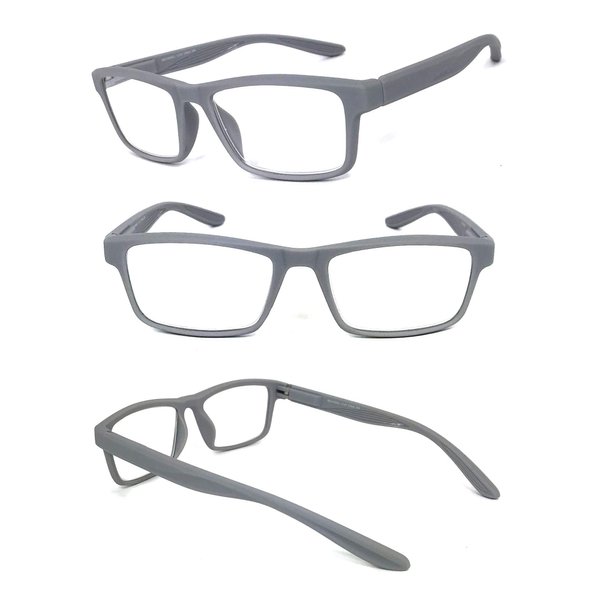 VeryHobby Men Women Retro Square Rubberized Frame Reading Glasses Spring Hinges (Gray, 1.25)