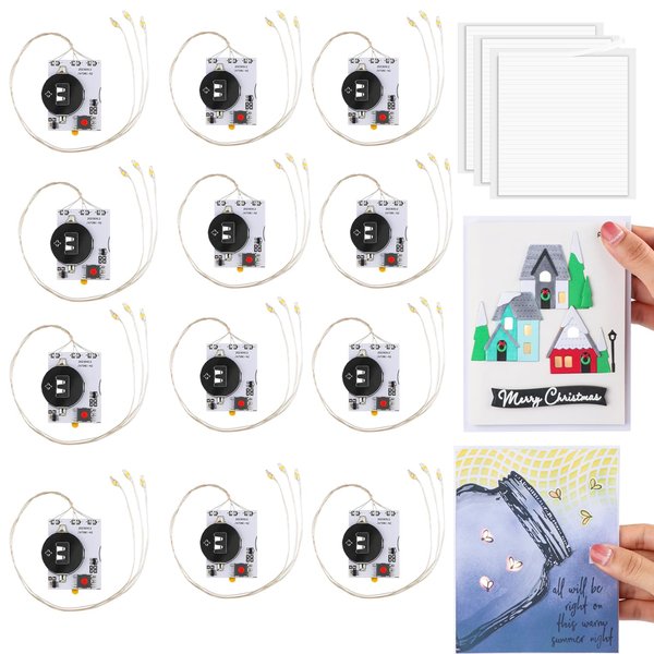 BAOFALI12 PCS Creative Easy Halo Lights & Easy Lights for DIY Light-Up Christmas Cards Making Scrapbook Decoration ; Self-Adhesive Light-Up Units with Warm White LEDs (Without Battery)