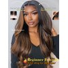 Sunber Ombre Highlight #FB30 7x5 Lace Front Glueless Human Hair Wig Balayage Wavy Pre Everything Put On Go Pre Bleached Invisible Knots 22Inch Piano Chocolate Brown 180% Density Body Wave Frontal Wigs