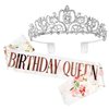 Silver Tiara for Women Birthday, Crowns for Women, Happy Birthday Queen Tiara for Women, Birthday Queen Crown for Girls, Tiaras and Crowns for Women with Birthday Girl Sash, Crowns with Rhinestone