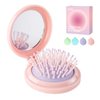 RHOS Folding Brush with Mirror for Women,Girls-Compact Brush with Mirror for Purse,Small Pocket Hair Brush with Soft Nylon Bristles-Portable Hair Brush with Mirror for Travel(Pink)