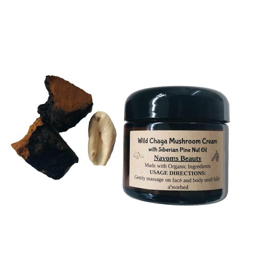 Navoms Beauty Organic Wild Chaga Mushroom Face Cream with Sib Pine Nut Oil, Chaga Mushroom Skin Cream, Face and Body Moisturizer, Vegan (1 oz)