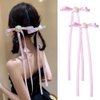 Hair Accessories Decorations Pink Hair Bow Ribbon Long Satin Silk Hair Bows Bow Clips for Women Girls White Rose Bow Hair Clip Long Tail Tassel Ribbon Hair Bow Clips Pink Hair Bows 2 PCS