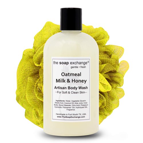 The Soap Exchange Body Wash - Oatmeal, Milk & Honey Scent - Hand Crafted 12 fl oz / 354 ml Natural Artisan Liquid Soap for Hand, Face & Body, Shower Gel, Cleanse, Moisturize, Protect. Made in USA.