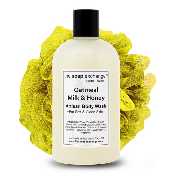 The Soap Exchange Body Wash - Oatmeal, Milk & Honey Scent - Hand Crafted 12 fl oz / 354 ml Natural Artisan Liquid Soap for Hand, Face & Body, Shower Gel, Cleanse, Moisturize, Protect. Made in USA.