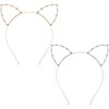Bunnycool 2 Pcs Crystal Cat Ears Headband Rhinestone Cat Ear Tiaras Hair Band Party Cosplay Costume Accessory for Girls Women Golden Silver