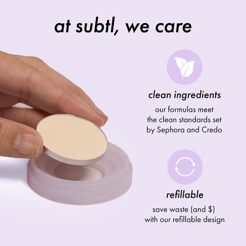 4-in-1 travel makeup kit by subtl beauty | eyeshadow duo, shine control powder, cream highlighter, lip and cheek | includes mirror lid and mini brush | stackable makeup designed for travel