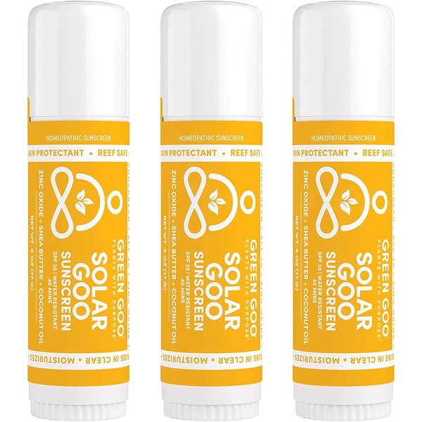 Green Goo Natural Skin Care Salve, Solar Goo, 30 SPF Sunscreen, 0.6-Ounce Stick, 3-Pack