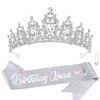 Atoden Birthday Crown and Birthday Queen Sash Silver Tiara Birthday Girl Crystal Crown Princess Birthday Party Decorations Rhinestone Happy Birthday Accessories for Party Birthday Gifts
