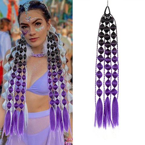 HAIRWAY Colored Hair Extensions 26"1pcs Bubble Ponytail Extension for Girls with Hair Tie,Colored Bubble Ponytail Extension for Christmas Festival Holiday Party(Black To Dark Purple)