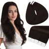 Full Shine Brown Tape in Hair Extensions Real Human Hair 20 Inch Invisible Tape in Hair Extensions Dark Brown Color 2 Skin Weft Hair 40 Pcs 100 Gram Seamless Hair Extension Double Sided Tape