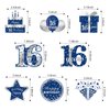 Blue Silver 16th Birthday Hanging Swirls Decorations for Boys, 16Pcs Happy 16 Year Old Birthday Foil Swirl Party Supplies, Sixteen Birthday Ceiling Hanging Decor