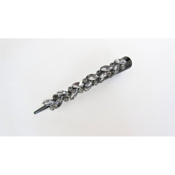 Generic Black alligator hair claw clip with clusters of gray crystals