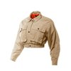 Cropped Front Two Pocket Snap Quilted Padding Bomber Jacket Khaki M