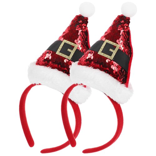2pcs Christmas Santa Hat Headbands Sequined Plush Xmas Party Hair Bands Hair Hoops Headdress Hair Accessories for Girls Chidren