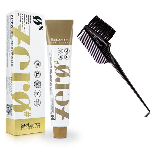 Sleekshop Comb + 𝐒𝐚𝐥𝐞𝐫m Cosmetics ZERO # 0% Ammonia-Free Permanent Cream Hair Color Dye, Resorcinol-Free, PPD-Free (w/SLEEKSHOP 3-in-1 Brush/Comb) (3,0/3.0 Dark Brown)