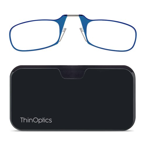 ThinOptics unisex-adult Reading Glasses + Black Universal Pod Case | Blue Frames, 1.50 Strength Readers Blue Frames / Black Case, 44 mm