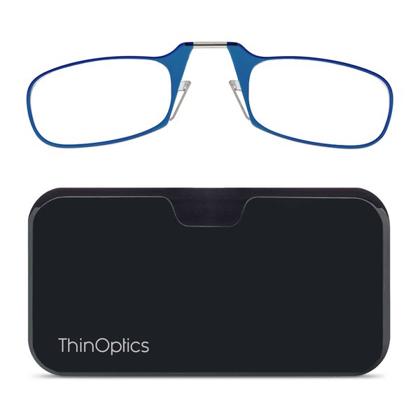 ThinOptics unisex-adult Reading Glasses + Black Universal Pod Case | Blue Frames, 1.50 Strength Readers Blue Frames / Black Case, 44 mm