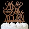 Personalized Wedding Cake Topper - Wedding Cake Decoration, Elegant Customized Mr Mrs Wedding Cake Topper, Last Name & Date w/Heart - Wood Colors