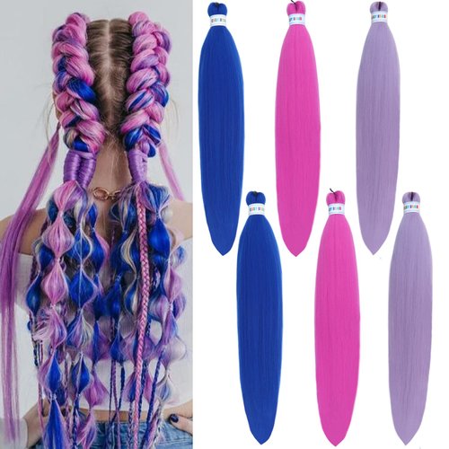ItsUHair Colorful Braiding Hair Pre Stretched Kanekalon Braiding Hair 26inch 3Pack Colored Hair Extensions for Braiding Hot Water Setting Muti Color Prestretched Knotless Braiding Hair