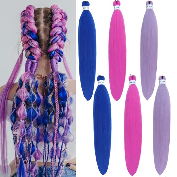 ItsUHair Colorful Braiding Hair Pre Stretched Kanekalon Braiding Hair 26inch 3Pack Colored Hair Extensions for Braiding Hot Water Setting Muti Color Prestretched Knotless Braiding Hair