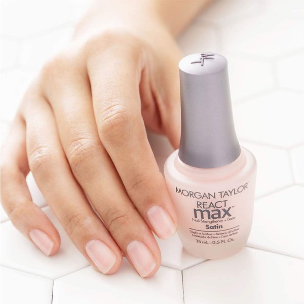 Morgan Taylor Nail Lacquer REACTmax Satin Nail Strengthener and Extended Wear Base Coat, Base Coat For Nails, Long Lasting Nail Polish, Strengthening Base Coat, 0.5 oz.