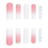 Ombre Pink White Press on Nails Long Square BAOYAALIN, Glitter Fake Nails with Rhinestones Design Gel Glue on Nails for Women Girls Full Cover Acrylic Artificial False Stick on Nail for Wedding 24Pcs