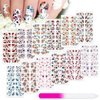 168 Pieces 12 Sheets Full Wraps Nail Polish Stickers Flower Print Self-Adhesive Nail Art Decal Strips Manicure Kits Colorful Flower Full Cover Nail Decal Strips with Nail File (Bright Style)