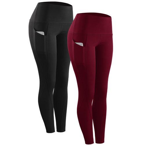 NELEUS 2 Pack Tummy Control High Waist Running Workout Leggings,9017,Black,Red,2XL,EU 3XL