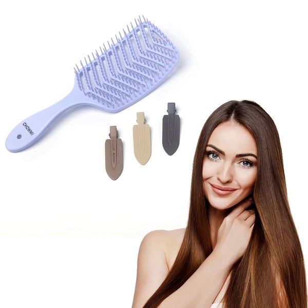 Detangling Brush, Dry and Wet Vented Detangler Hair Brush for Women and Men, Professional Paddle Curved Styling Hairbrush for Straight/Curly/Thick/Long/Wavy/Damaged Hair,Light blue…
