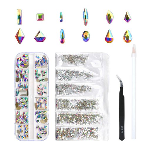 1848 Pcs Glass Nail Rhinestones Set(120+1728 pcs), Mix Colors Drop Shape 3x10mm Gems Stones For Nails Art Decorations