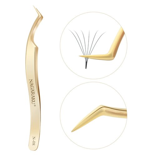 NAGARAKU Eyelash Extensions Tweezers for make Fans Curved Individual Mega Volume Lashes Precision Stainless Steel Professional (N-08)