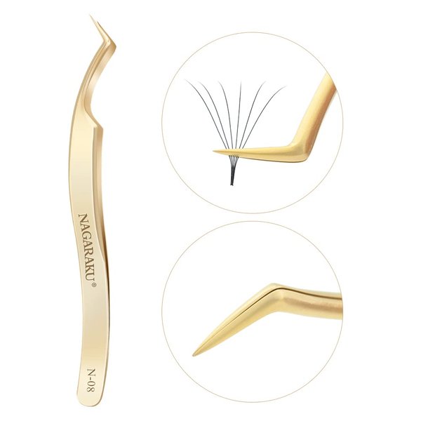 NAGARAKU Eyelash Extensions Tweezers for make Fans Curved Individual Mega Volume Lashes Precision Stainless Steel Professional (N-08)