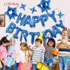 HiParty 23pcs Birthday Balloons Banner, 3D Blue Premium Mylar Foil Ecofriendly Letter Happy Birthday Banner with 5pcs Star Balloons Kits for Kids Boys Men Adults Birthday Party Decorations Supplies
