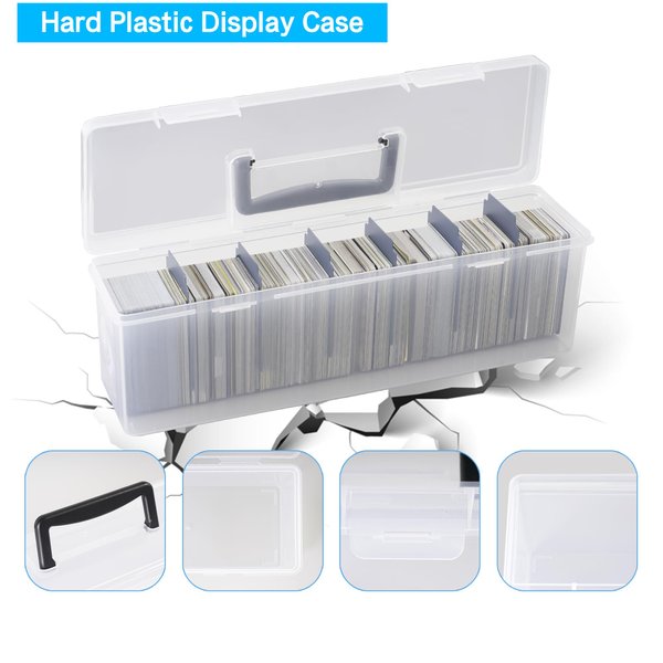 Plastic trading card storage box, Toploader baseball and football sports card storage box with handle, can hold up to 1000 playing cards, suitable for Toploader and standard playing cards